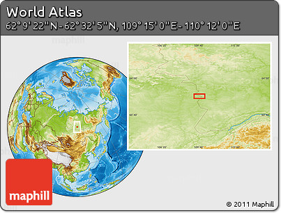 Physical Location Map of the Area around 62° 20' 44" N, 109° 43' 29" E