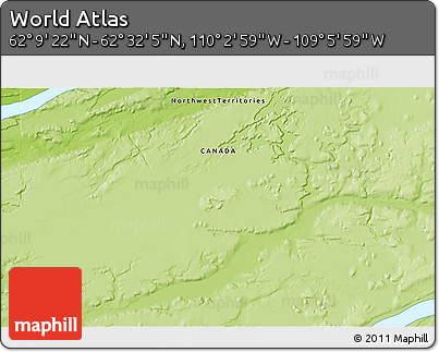 Physical 3D Map of the Area around 62° 20' 44" N, 109° 34' 29" W