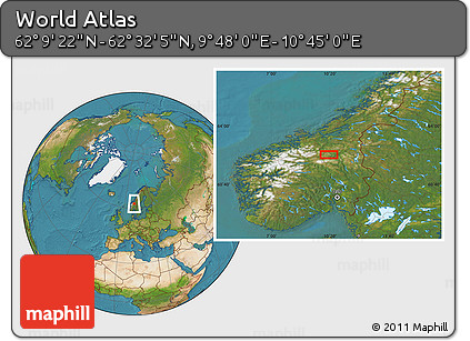 Satellite Location Map of the Area around 62° 20' 44" N, 10° 16' 30" E