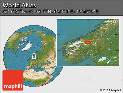 Satellite Location Map of the Area around 62° 20' 44" N, 10° 16' 30" E