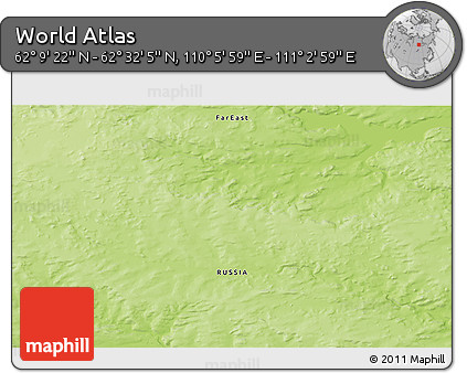 Physical 3D Map of the Area around 62° 20' 44" N, 110° 34' 29" E