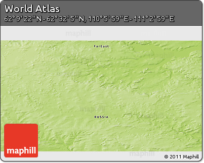 Physical 3D Map of the Area around 62° 20' 44" N, 110° 34' 29" E