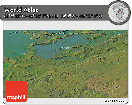 Satellite 3D Map of the Area around 62° 20' 44" N, 110° 25' 30" W