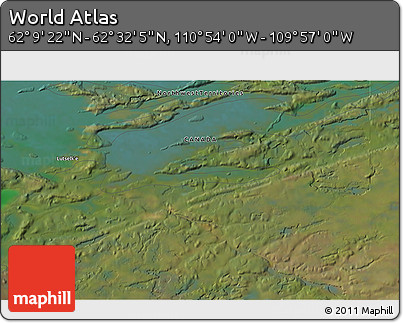 Satellite 3D Map of the Area around 62° 20' 44" N, 110° 25' 30" W