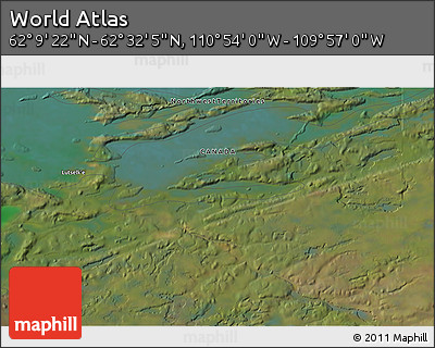 Satellite 3D Map of the Area around 62° 20' 44" N, 110° 25' 30" W