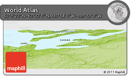 Physical Panoramic Map of the Area around 62° 20' 44" N, 110° 25' 30" W