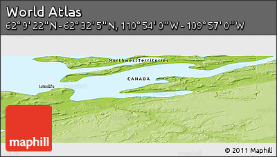 Physical Panoramic Map of the Area around 62° 20' 44" N, 110° 25' 30" W