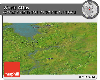 Satellite 3D Map of the Area around 62° 20' 44" N, 111° 25' 30" E