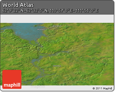 Satellite 3D Map of the Area around 62° 20' 44" N, 111° 25' 30" E