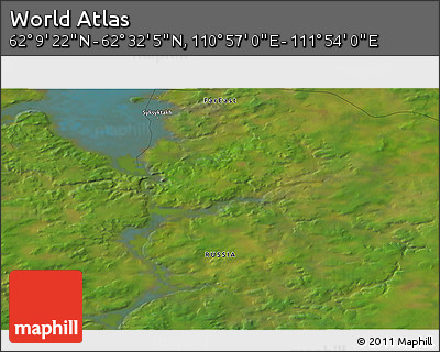 Satellite 3D Map of the Area around 62° 20' 44" N, 111° 25' 30" E