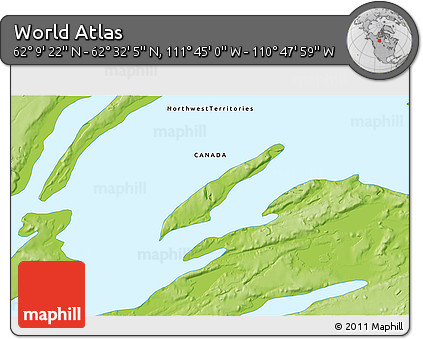 Physical 3D Map of the Area around 62° 20' 44" N, 111° 16' 30" W