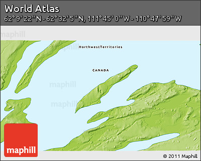 Physical 3D Map of the Area around 62° 20' 44" N, 111° 16' 30" W