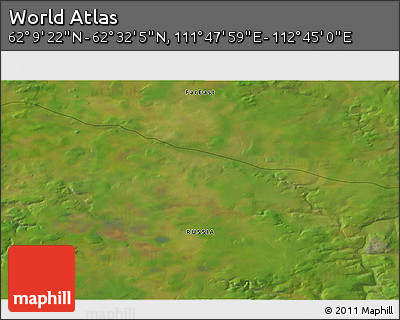 Satellite 3D Map of the Area around 62° 20' 44" N, 112° 16' 30" E