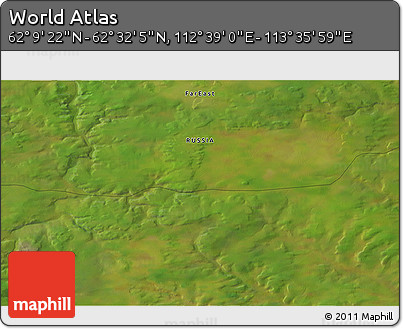Satellite 3D Map of the Area around 62° 20' 44" N, 113° 7' 30" E