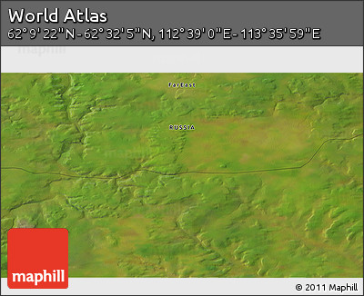 Satellite 3D Map of the Area around 62° 20' 44" N, 113° 7' 30" E