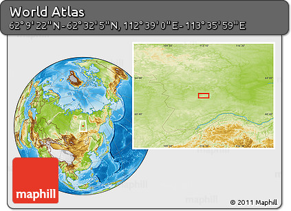 Physical Location Map of the Area around 62° 20' 44" N, 113° 7' 30" E