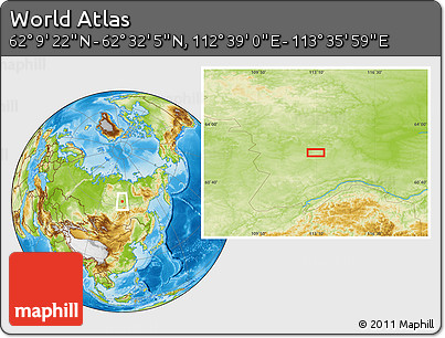 Physical Location Map of the Area around 62° 20' 44" N, 113° 7' 30" E