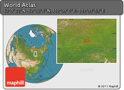 Satellite Location Map of the Area around 62° 20' 44" N, 113° 7' 30" E
