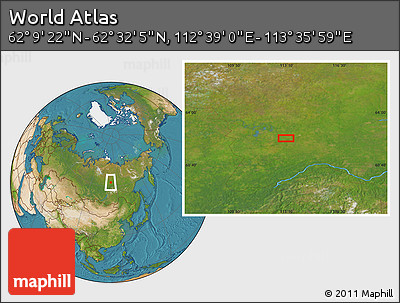 Satellite Location Map of the Area around 62° 20' 44" N, 113° 7' 30" E