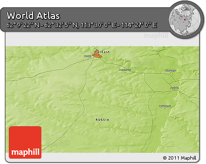 Physical 3D Map of the Area around 62° 20' 44" N, 113° 58' 29" E
