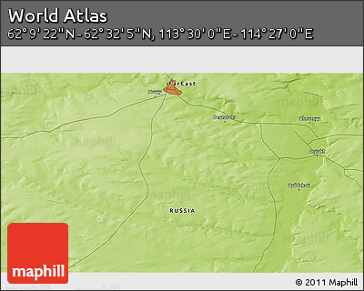Physical 3D Map of the Area around 62° 20' 44" N, 113° 58' 29" E
