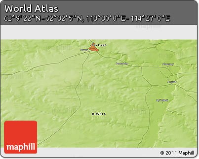 Physical 3D Map of the Area around 62° 20' 44" N, 113° 58' 29" E