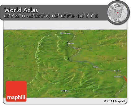 Satellite 3D Map of the Area around 62° 20' 44" N, 115° 40' 30" E