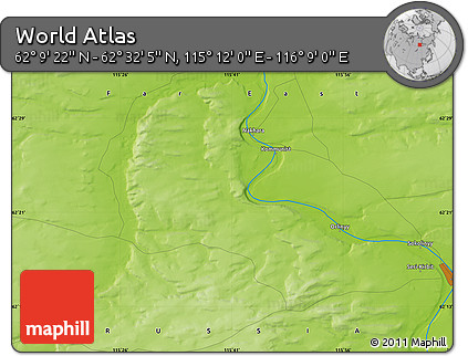 Physical Map of the Area around 62° 20' 44" N, 115° 40' 30" E