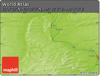 Physical Map of the Area around 62° 20' 44" N, 115° 40' 30" E