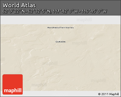 Shaded Relief 3D Map of the Area around 62° 20' 44" N, 117° 13' 29" W