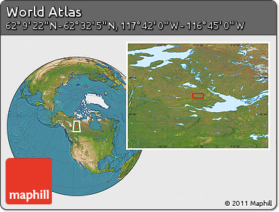 Satellite Location Map of the Area around 62° 20' 44" N, 117° 13' 29" W