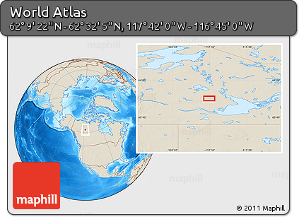 Shaded Relief Location Map of the Area around 62° 20' 44" N, 117° 13' 29" W