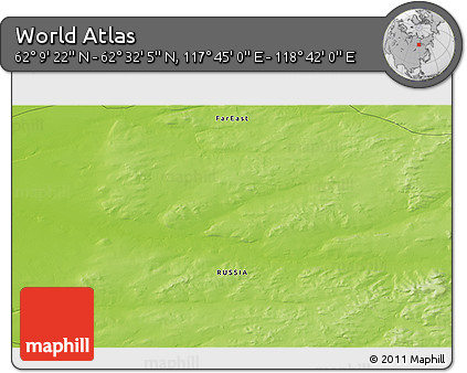 Physical 3D Map of the Area around 62° 20' 44" N, 118° 13' 29" E