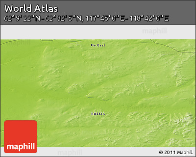 Physical 3D Map of the Area around 62° 20' 44" N, 118° 13' 29" E