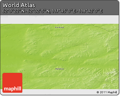 Physical 3D Map of the Area around 62° 20' 44" N, 118° 13' 29" E
