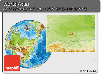 Physical Location Map of the Area around 62° 20' 44" N, 119° 4' 29" E