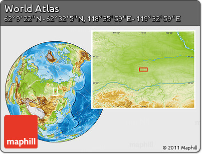Physical Location Map of the Area around 62° 20' 44" N, 119° 4' 29" E