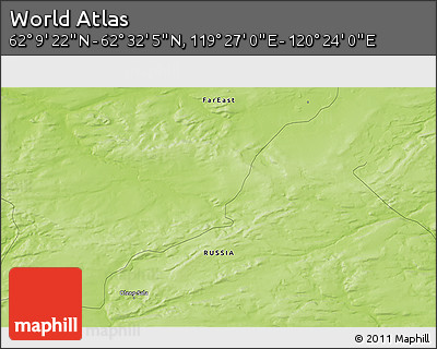 Physical 3D Map of the Area around 62° 20' 44" N, 119° 55' 30" E