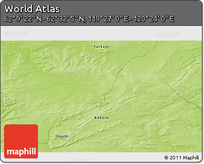 Physical 3D Map of the Area around 62° 20' 44" N, 119° 55' 30" E