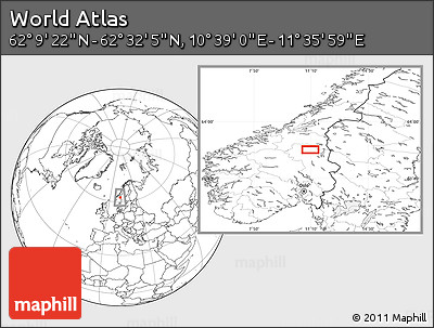 Blank Location Map of the Area around 62° 20' 44" N, 11° 7' 30" E