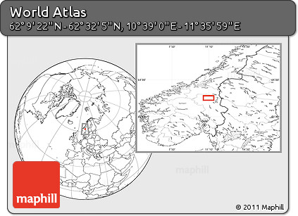 Blank Location Map of the Area around 62° 20' 44" N, 11° 7' 30" E