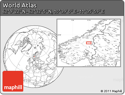Blank Location Map of the Area around 62° 20' 44" N, 11° 7' 30" E