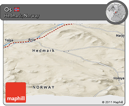 Shaded Relief Panoramic Map of Os