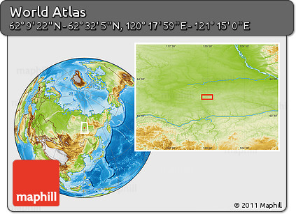 Physical Location Map of the Area around 62° 20' 44" N, 120° 46' 30" E