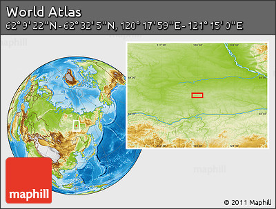 Physical Location Map of the Area around 62° 20' 44" N, 120° 46' 30" E