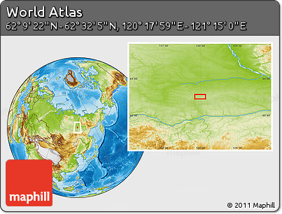 Physical Location Map of the Area around 62° 20' 44" N, 120° 46' 30" E