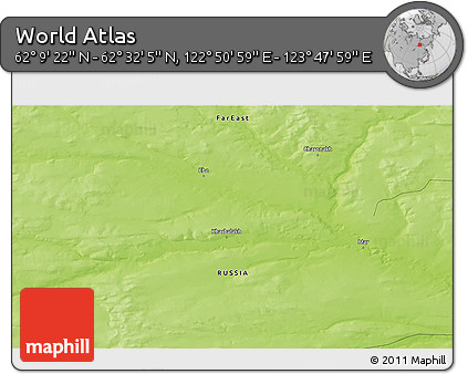Physical 3D Map of the Area around 62° 20' 44" N, 123° 19' 29" E