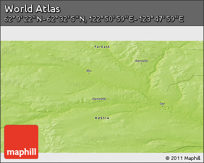 Physical 3D Map of the Area around 62° 20' 44" N, 123° 19' 29" E