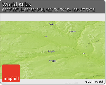 Physical 3D Map of the Area around 62° 20' 44" N, 123° 19' 29" E