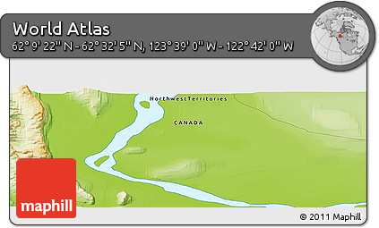 Physical Panoramic Map of the Area around 62° 20' 44" N, 123° 10' 30" W